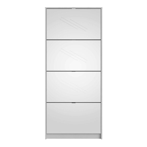 Wyld Haus Prague White Shoe Cabinet 4 Flip Down Mirror Doors