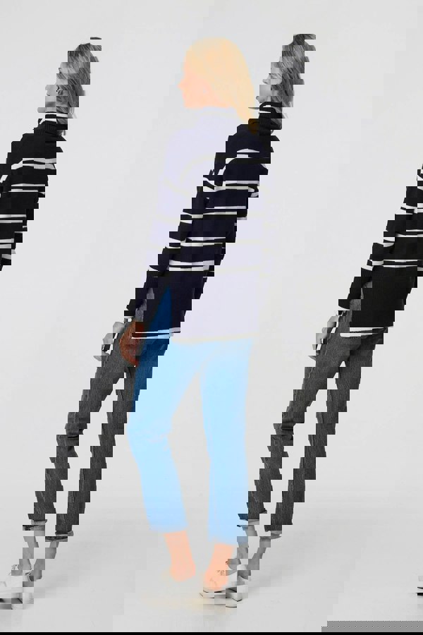 Navy | Striped Roll Neck Relaxed Jumper
