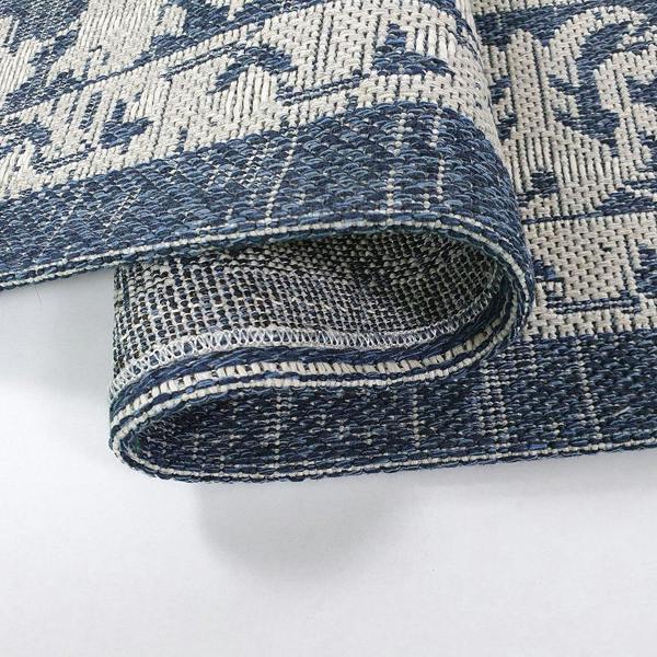 Cotton Rug Machine Washable Navy Blue Grey Oriental Pattern Flat Weave Carpet Runner Large Small