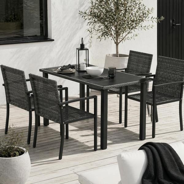 Wyld Haus Pakeri Dark Grey Rattan 4 Seater Outdoor Dining Set With Tempered Glass Table And Chairs