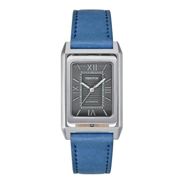 Heritor Automatic Esteban Leather Band Watch - Silver/Blue - HERHS4204
