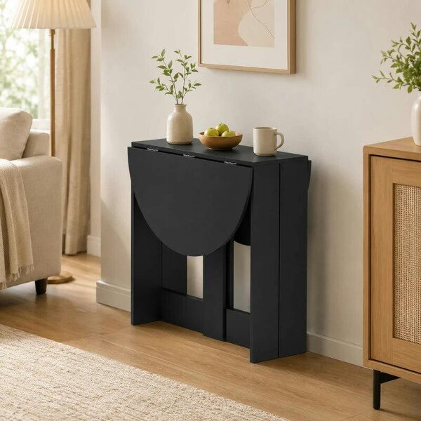 Folding Dining Table, Drop-Leaf Table with Foldable Leaves for Small Spaces, Kitchen, Dining Room, Black