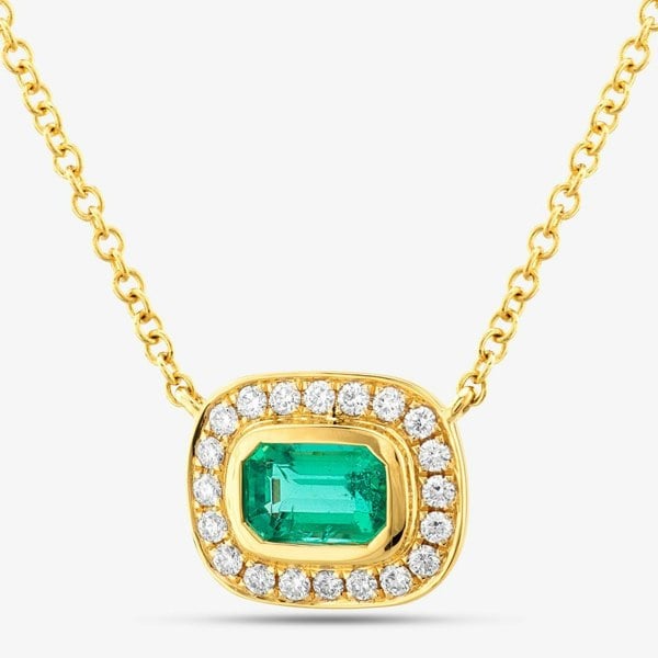 T. H. Baker 18ct Yellow Gold Emerald Cut Emerald & Brilliant Cut Diamond Necklace LG327/NA(EM)