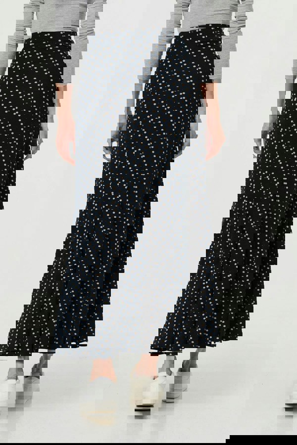 Navy | Polka Dot Print High Waist Maxi Skirt
