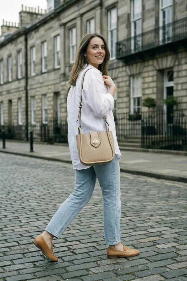 Cordelia Woven Panel Shoulder Bag - Apricot