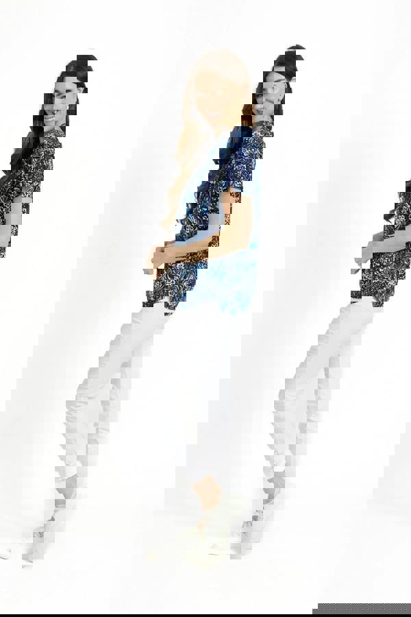 Mudflower Floral Print Lightweight Shirred Bodice Top