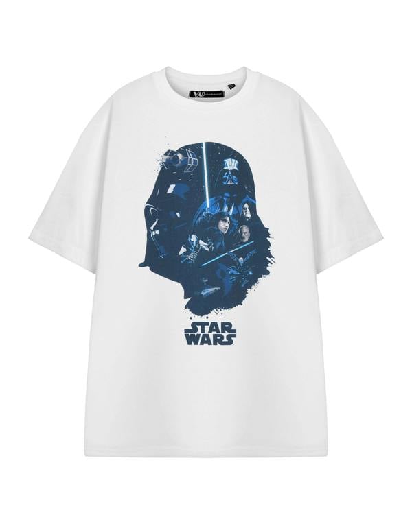 Star Wars Mens White Darth Vader Head Short Sleeved T-Shirt