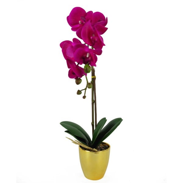 Leaf 46cm Artificial Orchid Dark Pink / Silver