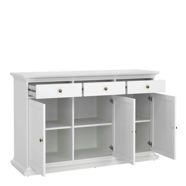Wyld Haus Osaka Farmhouse White Wooden Sideboard 3 Doors 3 Drawers
