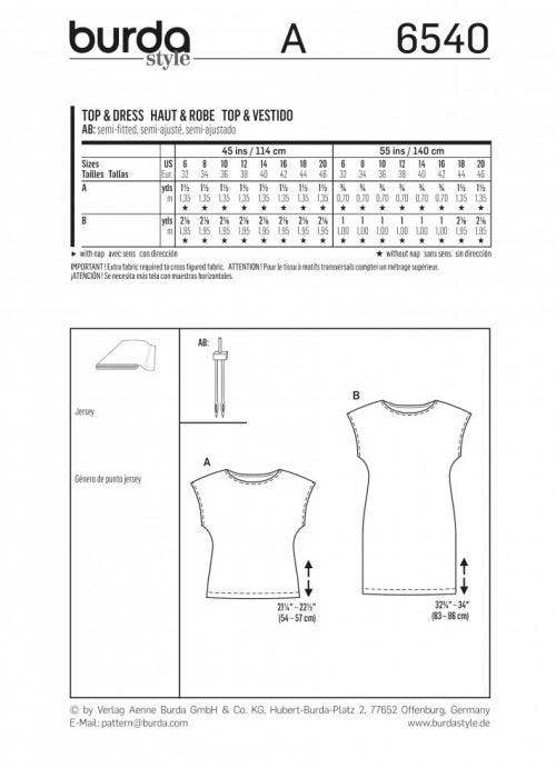 Burda Sewing Pattern 6540 Dresses and Tops For Women, 6 to 20 - Easy