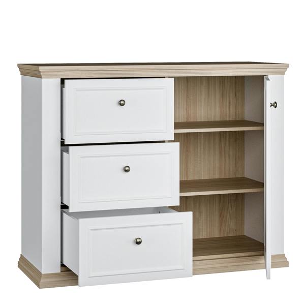 Furniture To Go Pontypool 3 Drawer & 1 Door Sideboard in White and Riva Oak