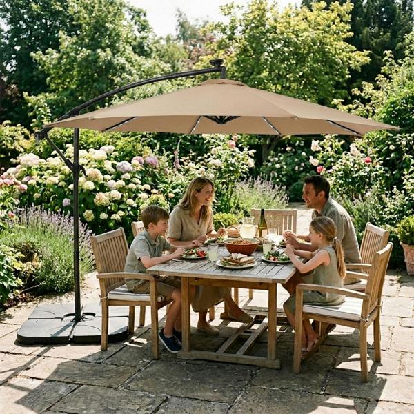 Jardi LED Cantilever Parasol 3m With Square Base – Beige