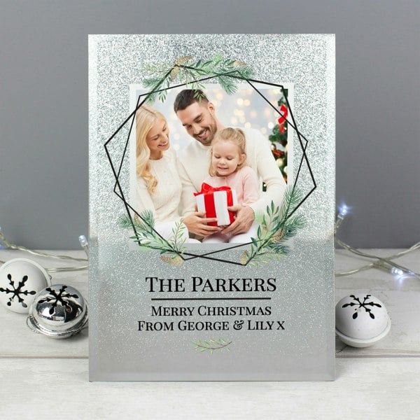 Personalised Memento Company Personalised Geo Leaves 4x4 Glitter Glass Photo Frame