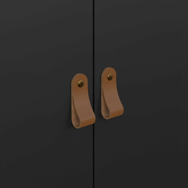 Wyld Haus Wildberry Black Matt Wooden Wardrobe 2 Doors Leather Handles