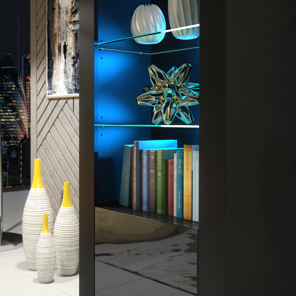 Mex Furniture 170cm Modern Display Cabinet – Black Gloss Doors with LED