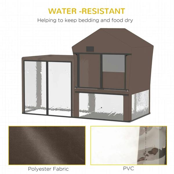 Brown water-resistant pet cage cover showing polyester fabric texture and PVC backing
