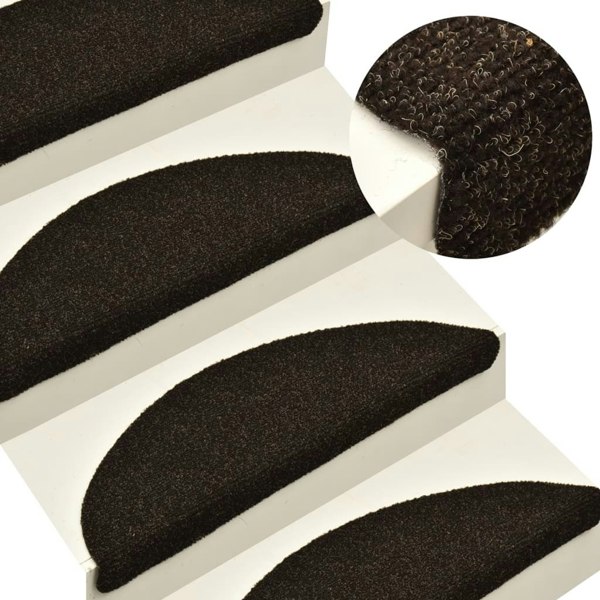 Berkfield Self-adhesive Stair Mats 10pcs Dark Brown 65x21x4cm Needle Punch