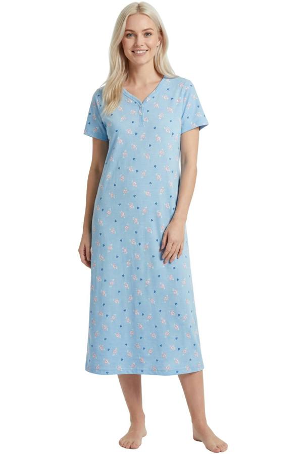 Camille Womens 100% Organic Cotton Classic Full Length Short Sleeved Nightdress