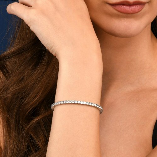 namana Silver 3mm Tennis Bracelet for Women with White Cubic Zirconia Stones