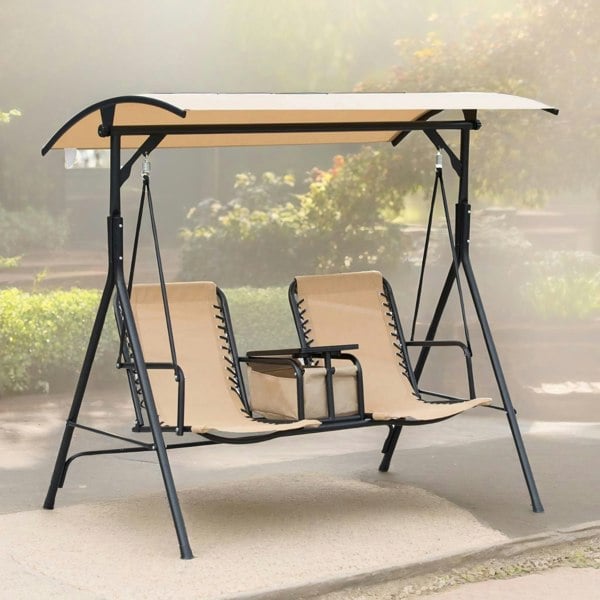 Rafaelo Mobilia 2 Seater Garden Swinging Chair With Pivot Table Beige