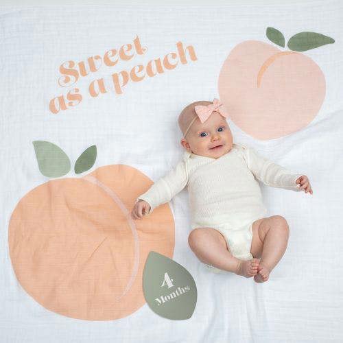 Lulujo - Baby's First Year Gift Set - Cotton Swaddle & Cards - Sweet as a Peach