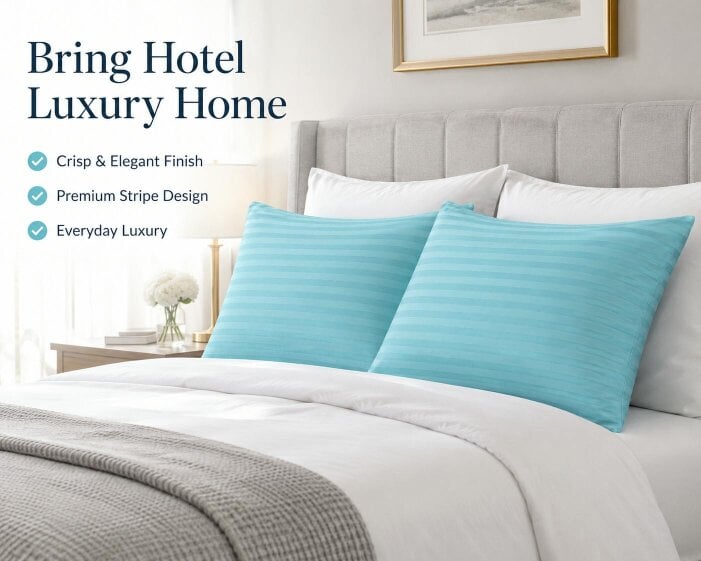 Night Zone 250 Thread Count Stripe Pillowcase Pair – 100% Cotton Hotel Quality Bed Linen