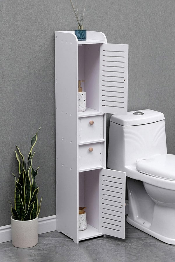 Living and Home White Wooden Tall Bathroom Freestanding Storage Cabinet