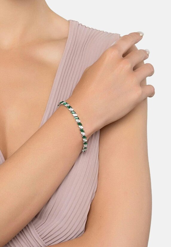 Latelita Viscountess Tennis Bracelet Emerald Silver