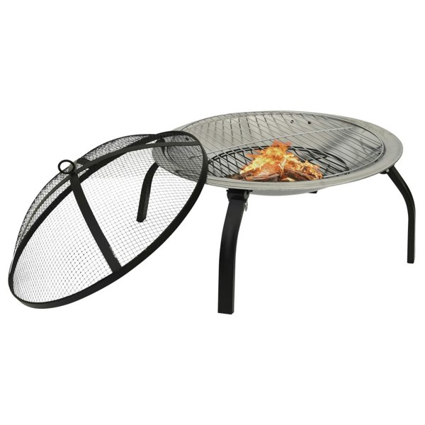 Berkfield 2-in-1 Fire Pit and BBQ with Poker 56x56x49 cm Stainless Steel