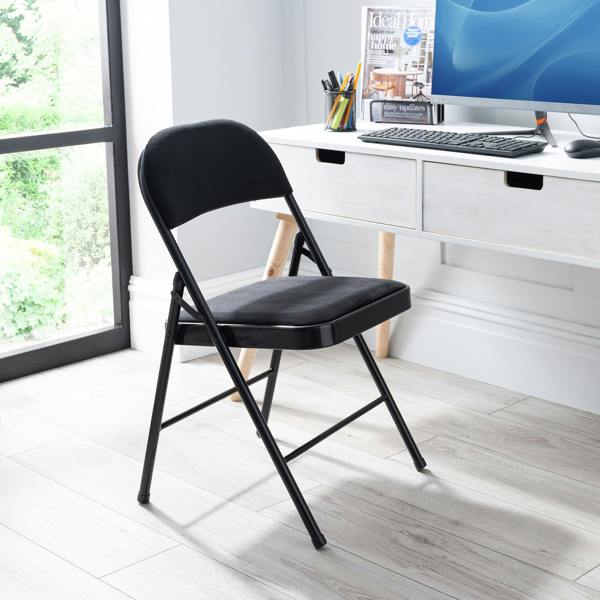 A.Unique Home Premium Metal Velvet Folding Chair - (1 x Chair - Black)