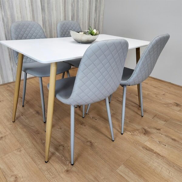 Kosy Koala Wooden Dining Table with 4 Grey Gem Patterned Chairs White Table with Grey Chairs