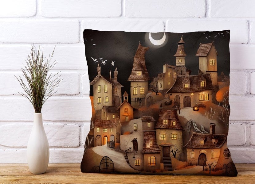 Warren Reed Spooky Halloween Village Cushions