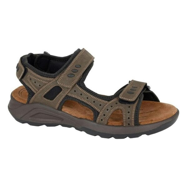 Roamers Mens Leather Touch Fastening Sports Sandals - Brown