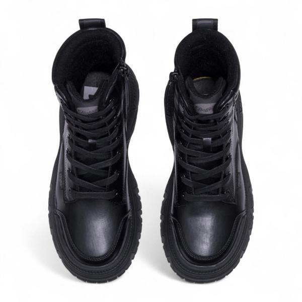 Buffalo Womens Black Chunky Platform Lace Up Mid High Combat Boots - Fusion