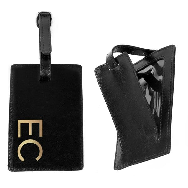Personalised Memento Company Personalised Gold Initials Black Luggage Tag