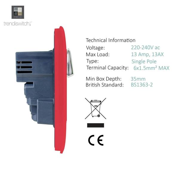 Trendi Switch 2 Gang 4 Port USB 2100mA Plug Socket in Strawberry Red