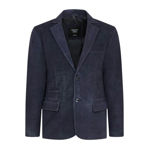 Infinity Leather Mens Slim Goat Suede Italian Blazer Jacket-Somero - Navy