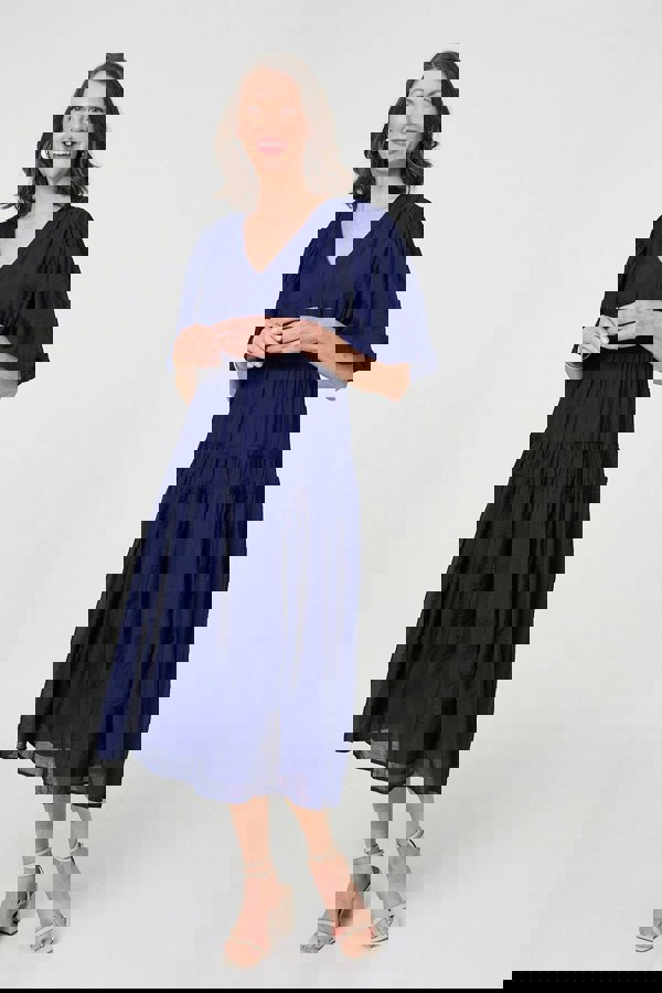 Navy | Printed 1/2 Sleeve Empire Maxi Dress
