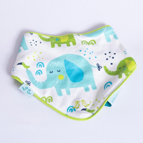 Luca and Rosa Little Elephant Print Boys Set of 2 Dribble Bibs