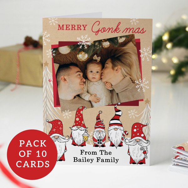 Personalised Memento Company Personalised Photo Upload Pack of 10 Gonk Christmas Cards