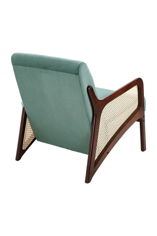 Living and Home Green Corduroy Armchair with Rattan Armrest