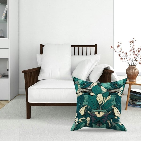 Warren Reed Green Beige Tropical Leaves Floor Cushion