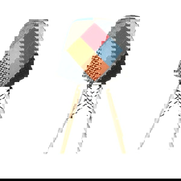 Life Interiors Set of 6 Colorful Patchwork Accent Chairs with Wooden Legs and Metal Wire Frame Mid-Century Modern Dining Chair