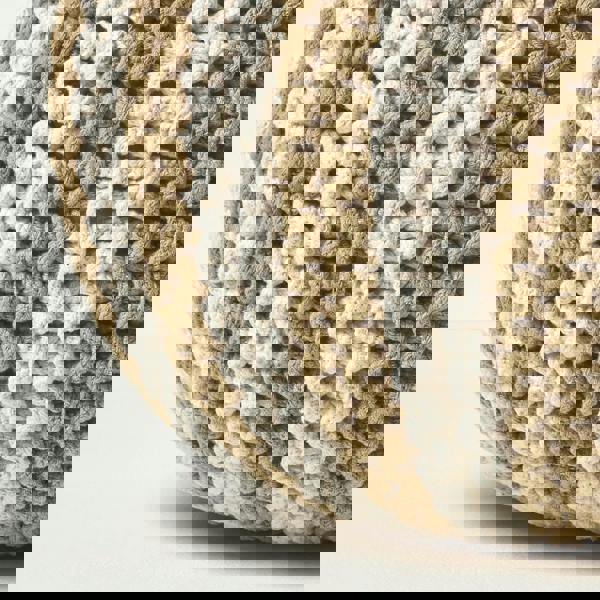 HOMESCAPES Off White and Linen Knitted Pouffe Striped Footstool