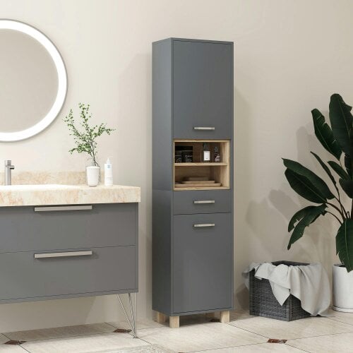 Wyld Haus Suna Tall Bathroom Storage Cabinet With Moisture Resistant Board Finish Matte Grey