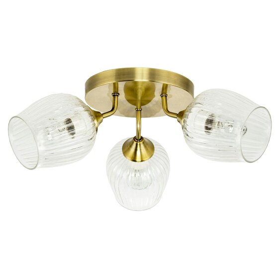 Happy Homewares Modern Chic Antique Brass Ceiling Light with Clear Ribbed Glass Shades
