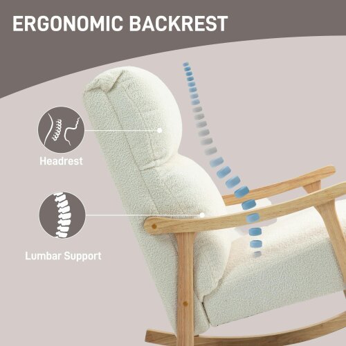 HOMCOM Upholstered Rocking Chair, Teddy Fleece, High Back, Armrests, Cream White