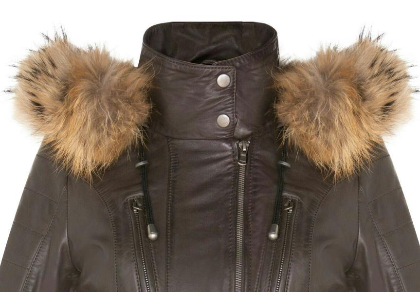 Womens Slim Fit Leather Hooded Parka Jacket-Northam - Upperclass Fashions 