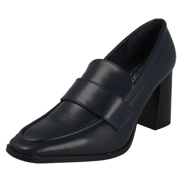 Spot On Ladies Spot On Wide Fit High Heeled Loafer Style Shoes F90132