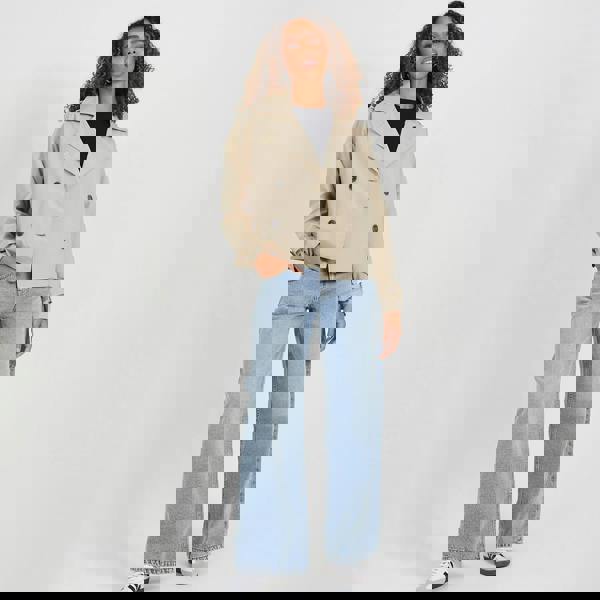 Brave Soul Stone Double Breasted Short Trench Coat - Stone Image 3